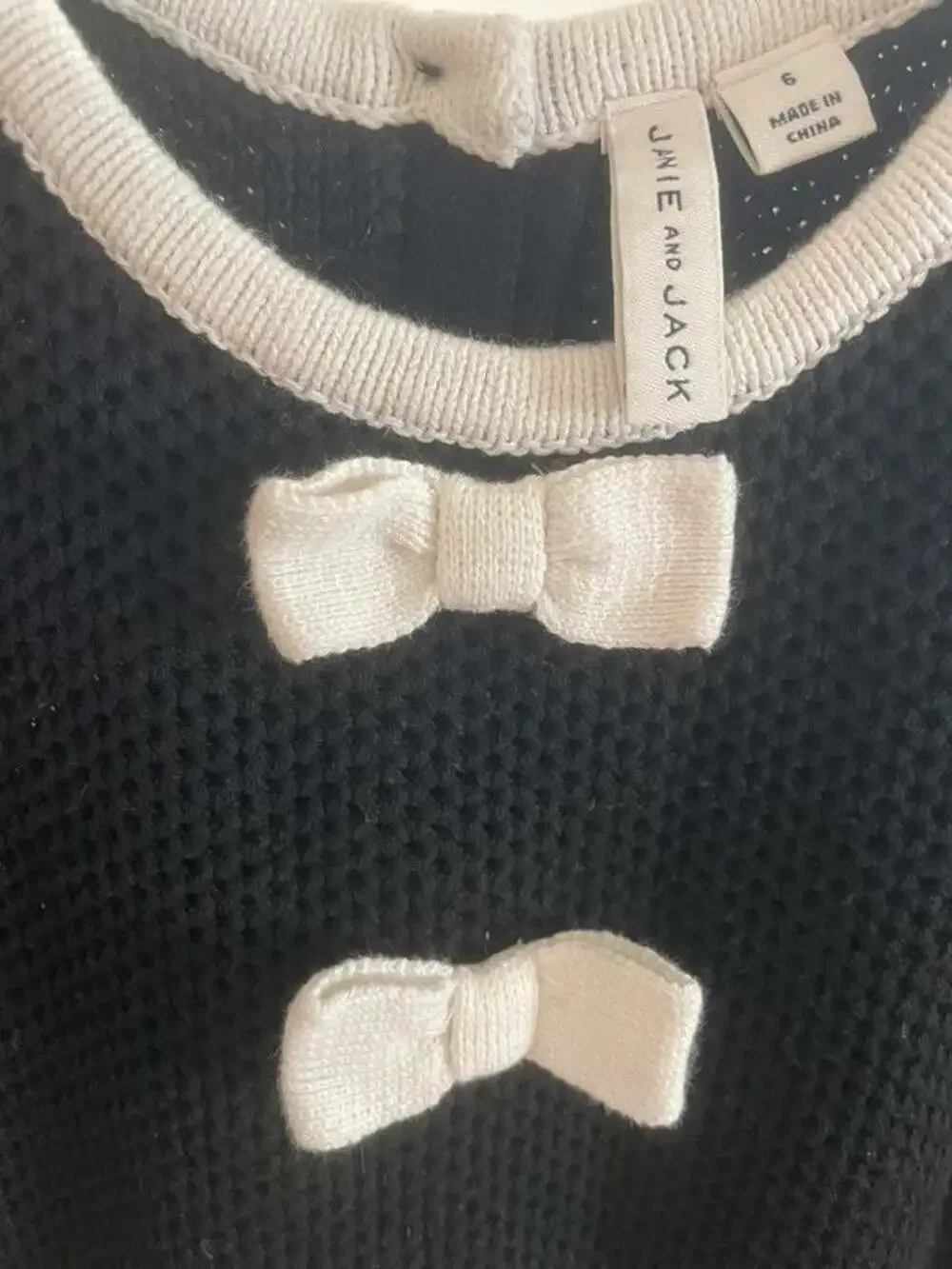 Janie and Jack Size 6 Black Knit Bow Sweater Dress - Classic & Preppy